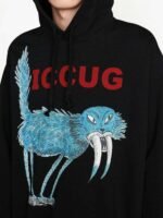 GUC Freya Hartas Black Hoodie with ICCUG animal print - Styledistrict