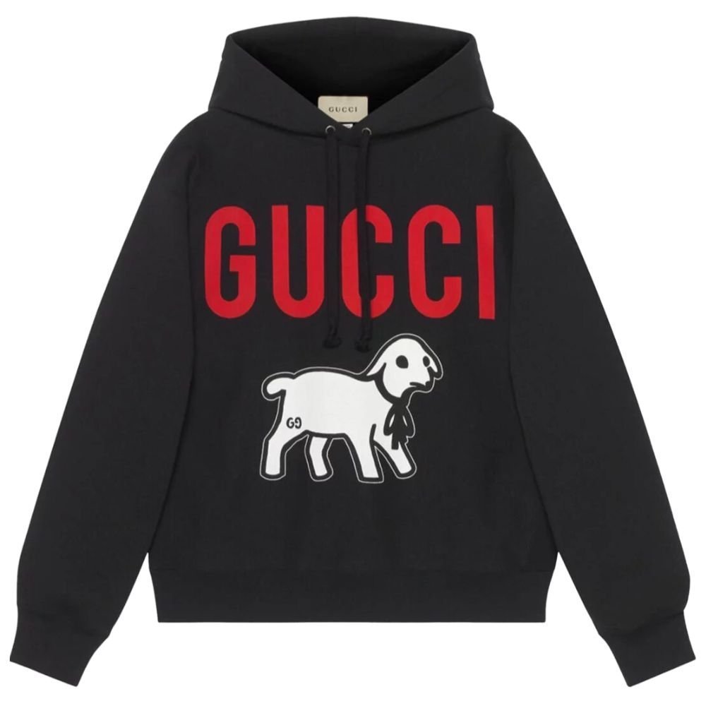 2 Gucci Black Hoodie with Lamb Print - Image 1
