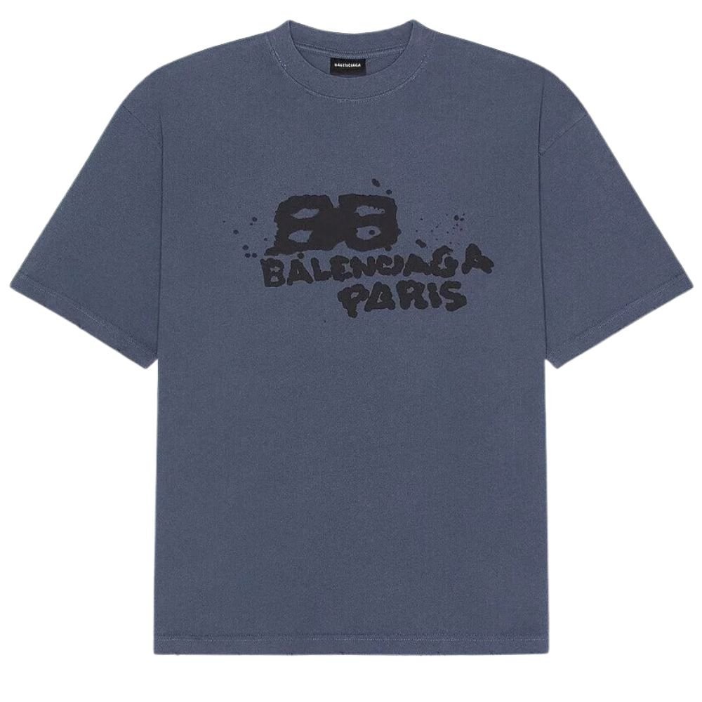 2 Balenciaga BB Hand-drawn Icon Navy T-shirt - Image 1